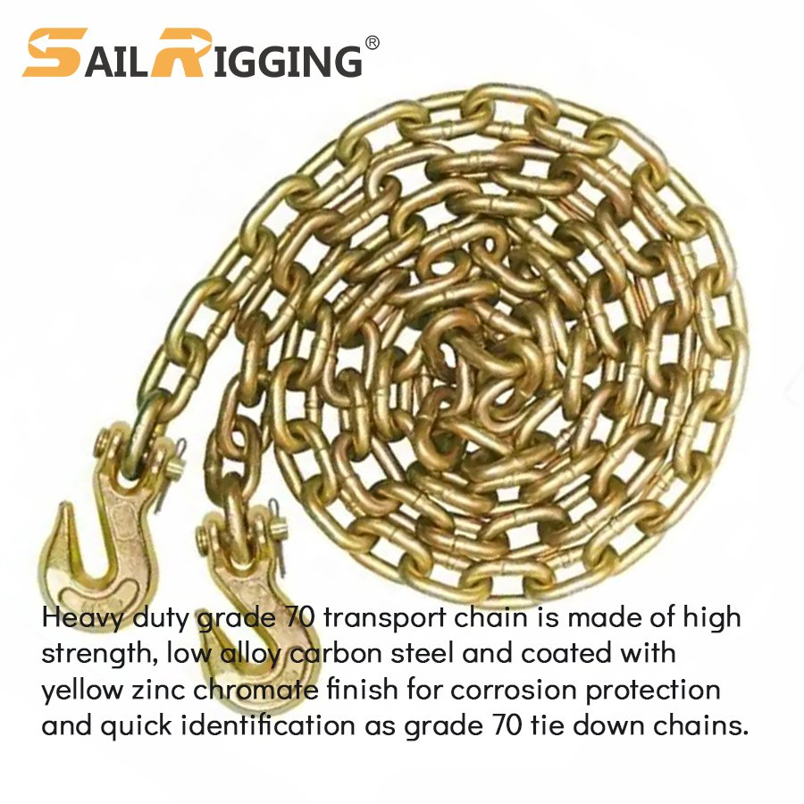 5/16" * 20' G70 Us Standard Link Yellow Zinc Transport Chain Binder Chain with Clevis Grab Hook