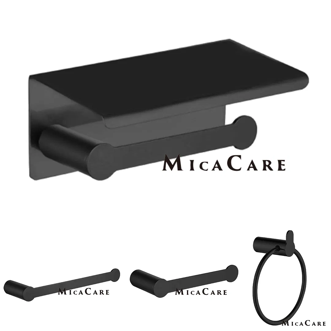 Black 304 Stainless Steel Wall-Mounted Paper and Phone Organizer for Public Toilet