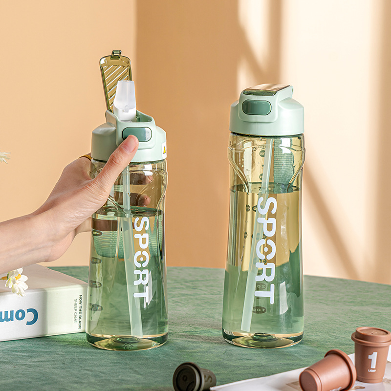 Large-Capacity Transparent Plastic Cup Portable Sports Water Bottle with Rope Straw