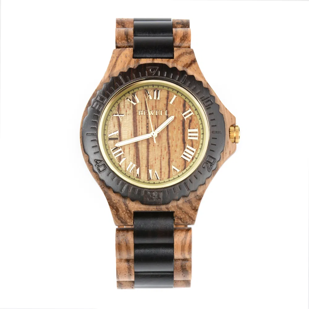 2021 Eco-Friendly Bewell Latest Wooden Mens Wrist Watches Private Label Two Tone Quartz Watches for Men