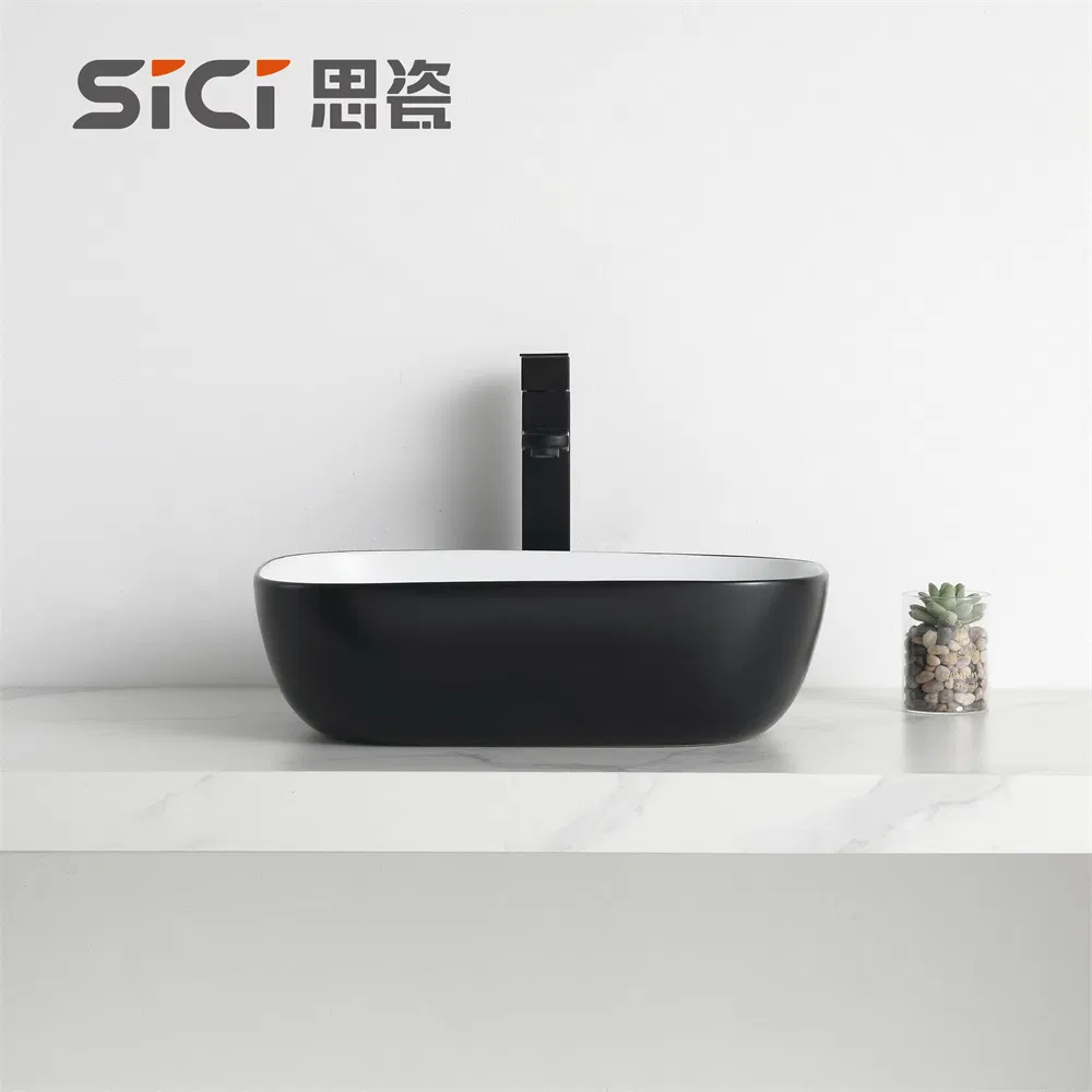Wholesale Sanitary Black & White Color Basin Art Ceramic Table Top Wash Basin
