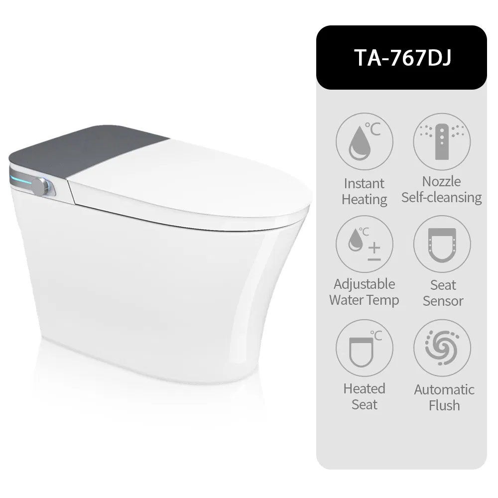 Tejjer Ta-767df Smart Toilet , Tankless Toilet with Auto Lid Opening, Closing and Flushing, Heated Seat,Instant Heat,Warm Air,Auto Deodorization Digital Display