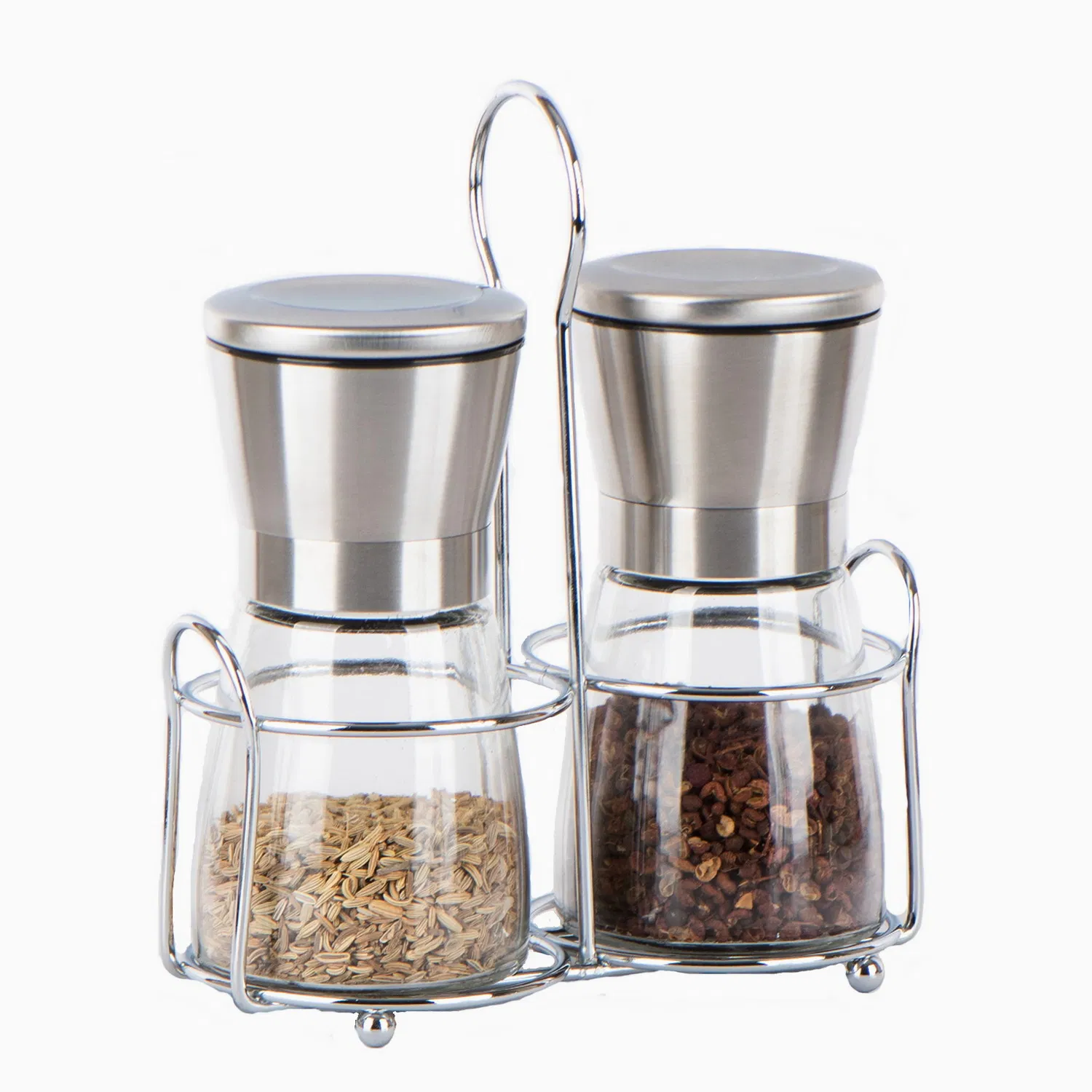 2PCS Manual Spice Grinder with 160ml Glass Jars with Metal Rack Spice Jar Pepper Grinder