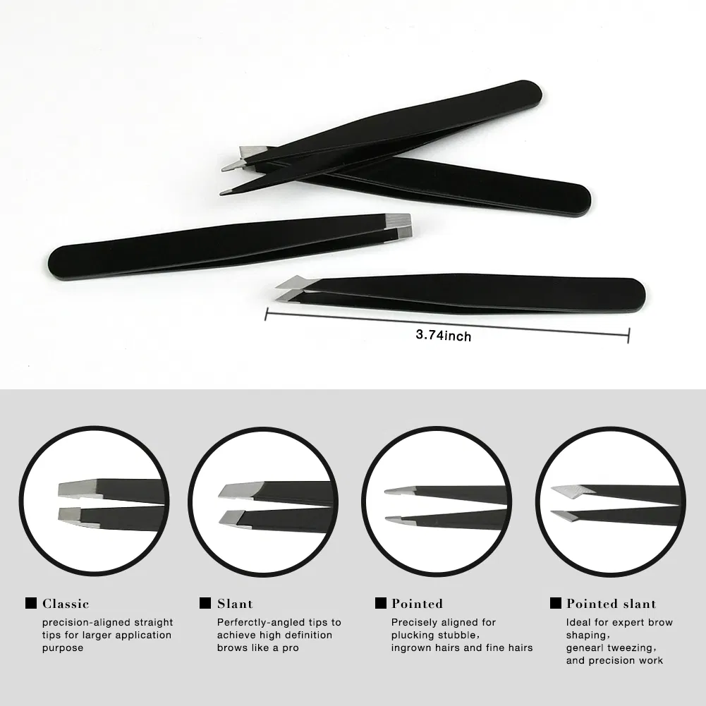 6PCS Eyebrow Eyelash Nail Skin Care Tweezers Set Beauty Cosmetic Makeup Eye Beard Brush Tool with Pouch