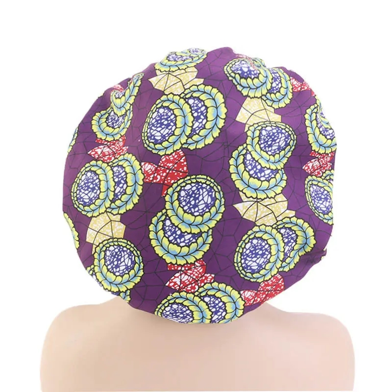 African Printed Sleeping Cap Wide Edge Satin Lining Shower Head Cap