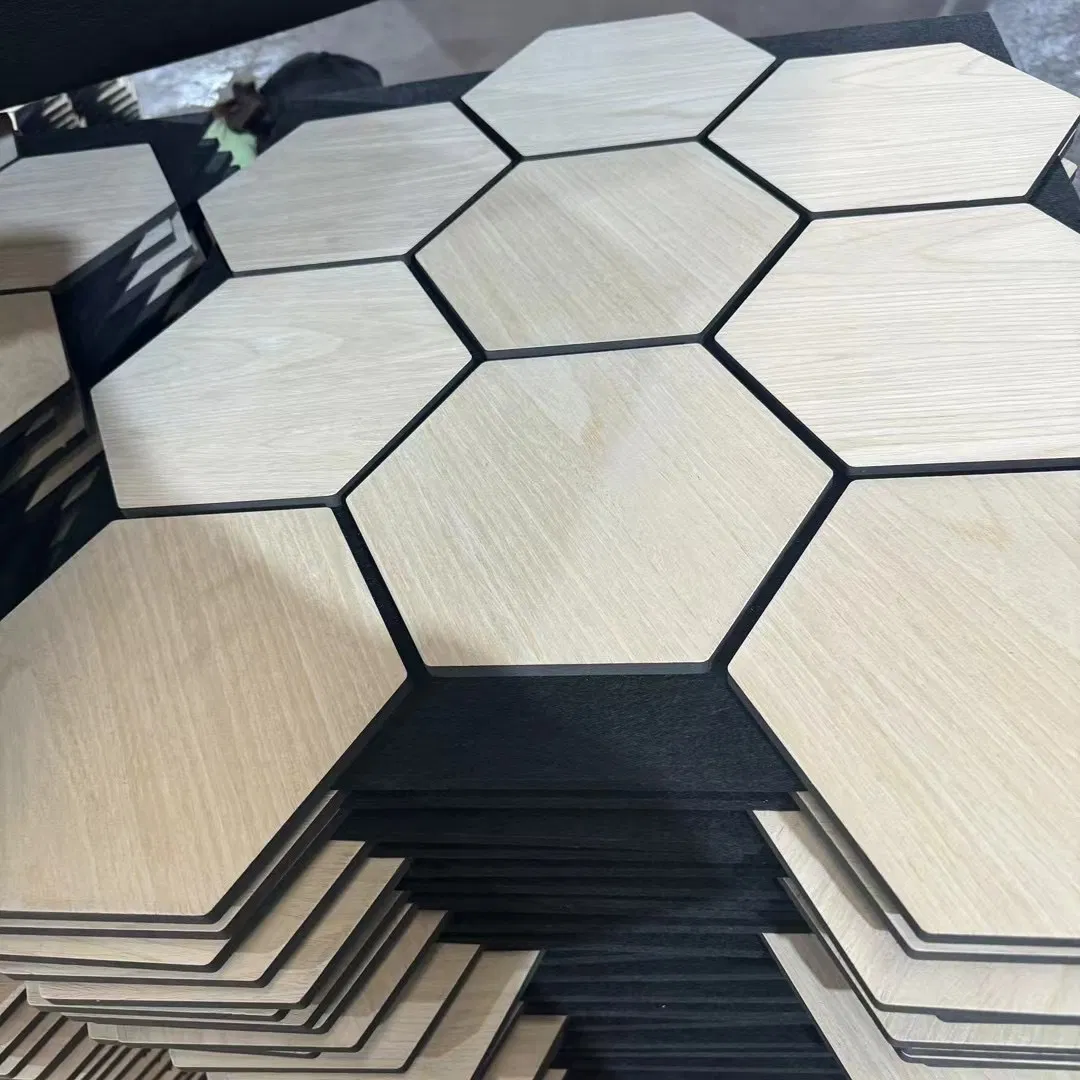 Wholesale Hexagon Absorbs Sound MDF Polyester Akupanels Slatted Wood Acoustic Panel