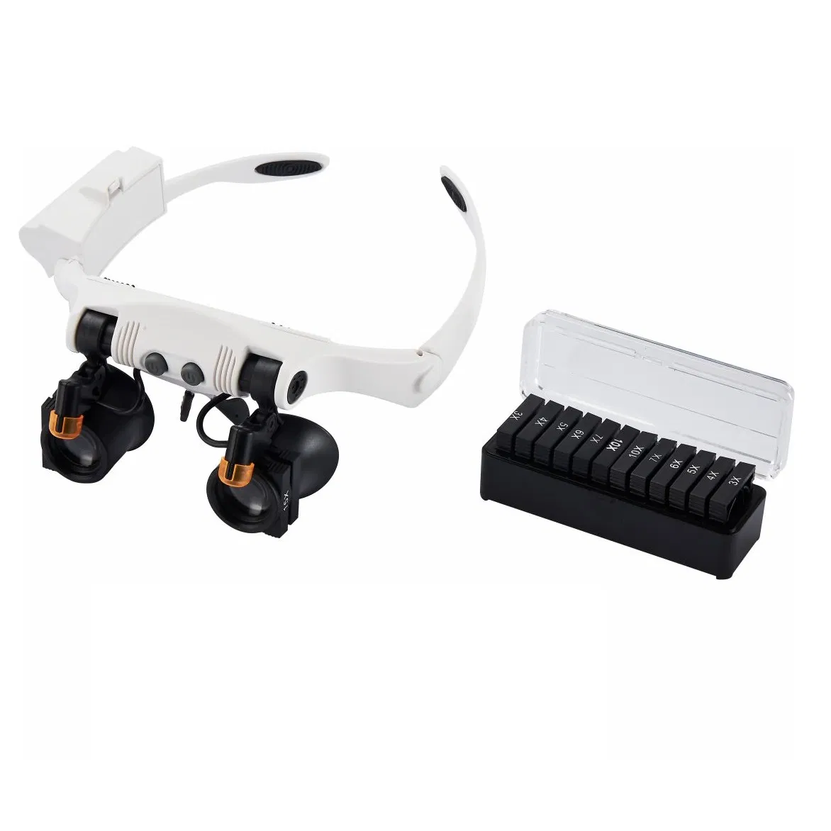 Eyeglasses Magnifying Glass with 2 LED Cold and Warm Lights and Rechangeable Lens Magnifier