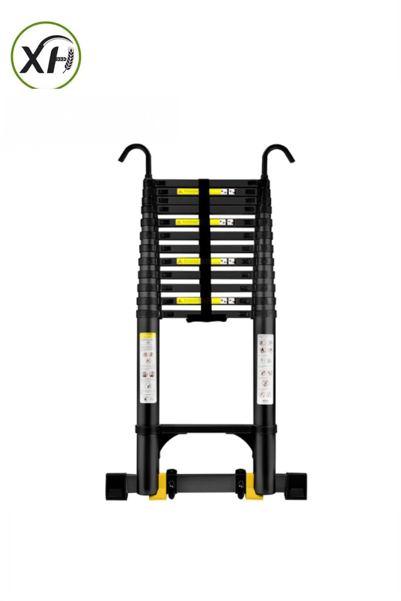 Aluminum Telescopic Straight Ladder Black Aluminum Tube Anti-Pinch Hand Ladder with Balance Bar