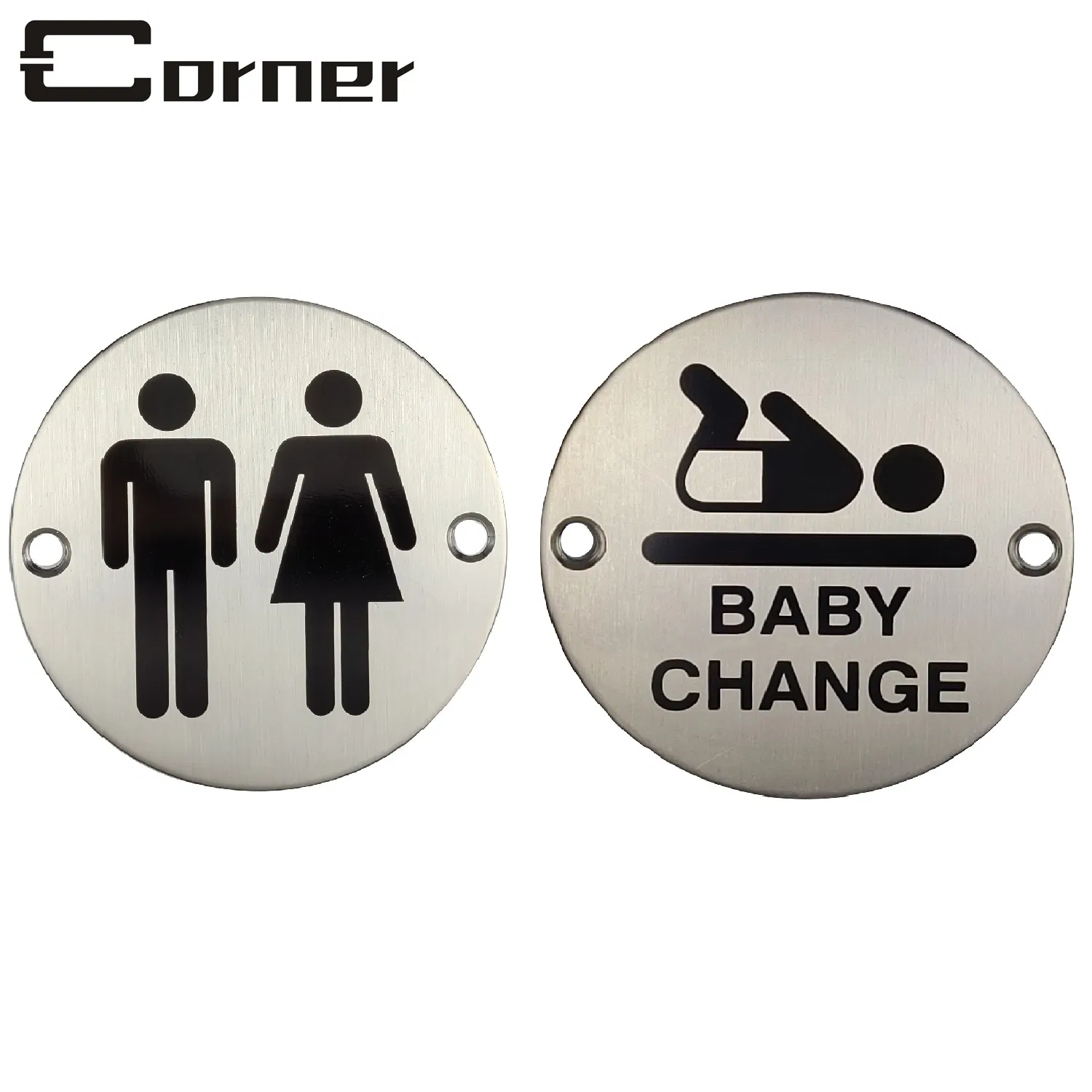 Unisex Etched Door Plate Brushed Stainless Steel 304 Etching Sign with Screws