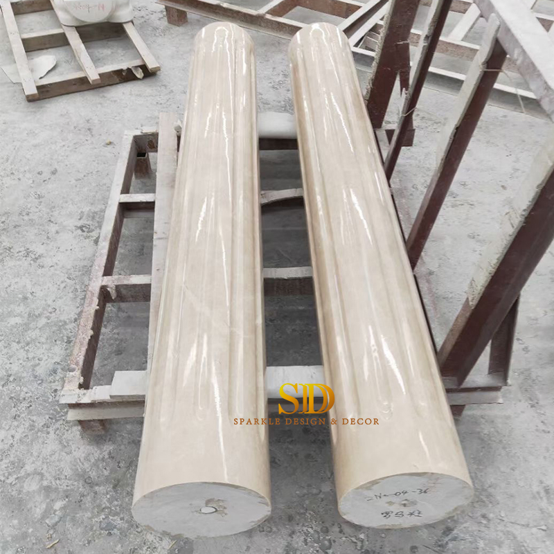 China Manufacture Customized Beige Marble Solid Roman Column Marble Pillar for Home Interior Decoration