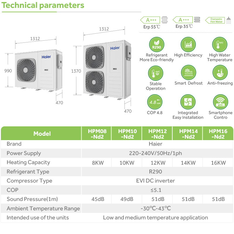 Low Price High Temperature High Cop R290 Evi WiFi Control DC Inverter Air to Water Air Source Heat Pump for House