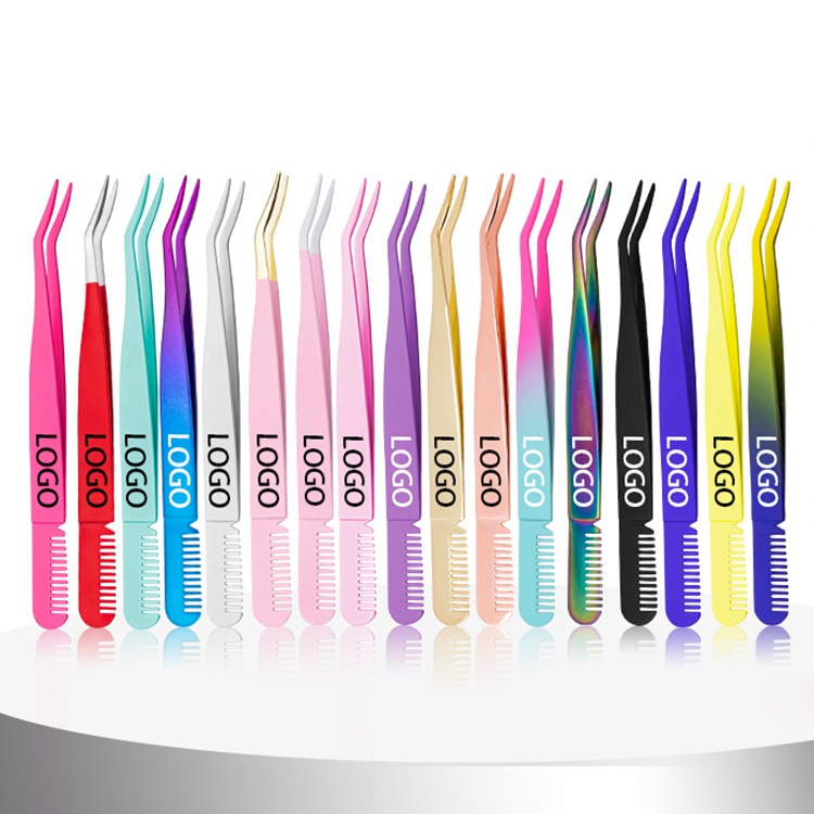 Colorful High Quality Eyelashes Nipper Eyebrow Tweezers with Comb Magnetic Eyelash Tweezers Private Label