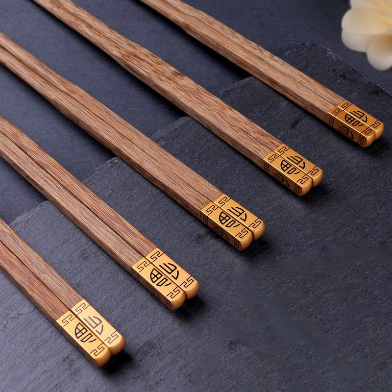 Sustainable Solid Wood Chopsticks with Chic Gold Touches