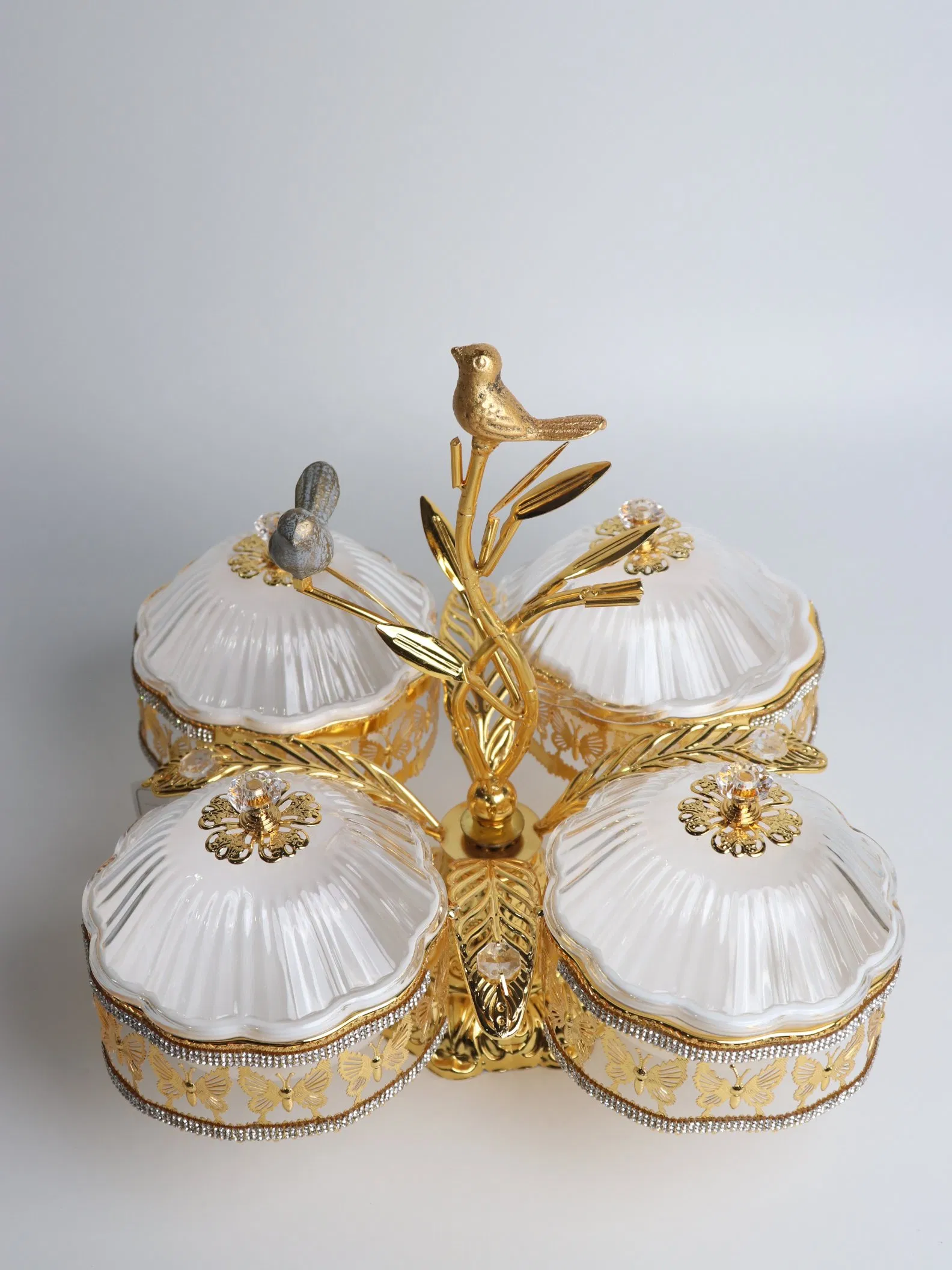 Home Ornament Gold-Plated Iron Frame with 4 Rectangle Plastic Bowl Sets