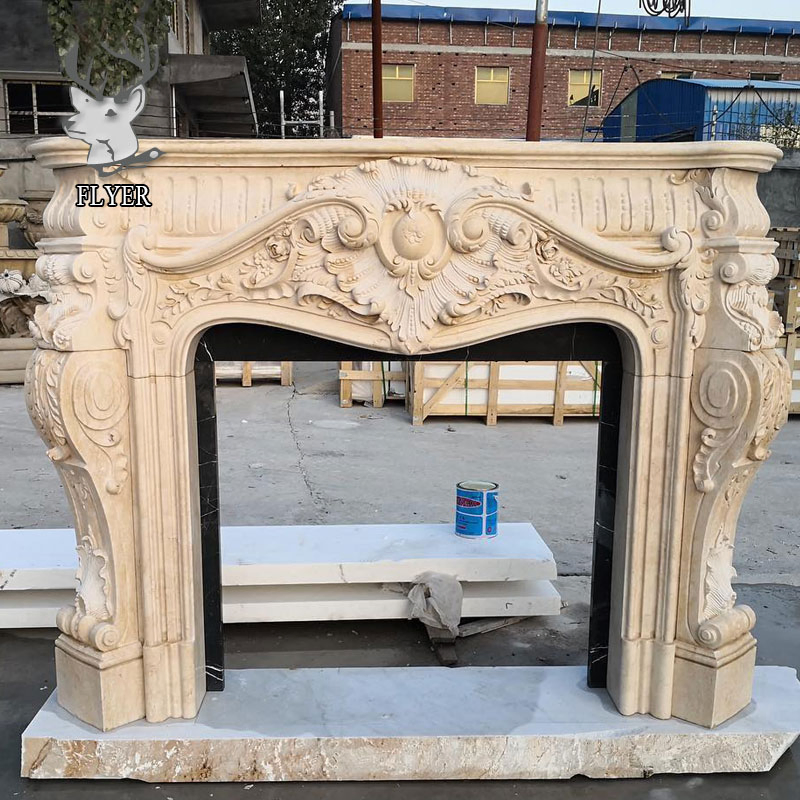 Home Decoration Customized Solid Natural Marble Fireplace Mantel with Flower Carvings