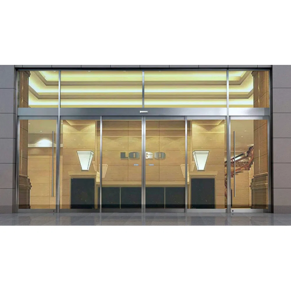 Public Commercial & House Telescopic Automation Automatic Frameless Aluminum Tempered Glass Stainless Steel Security Sliding Glass Door
