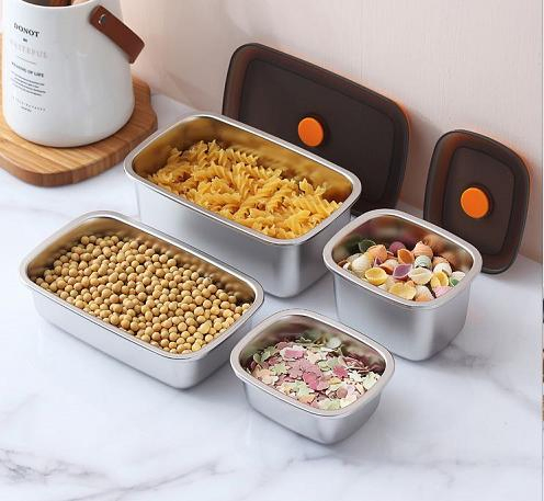 Kitchen Stackable Airtight Food Containers Silicone Lid Stainless Steel Food Storage Container