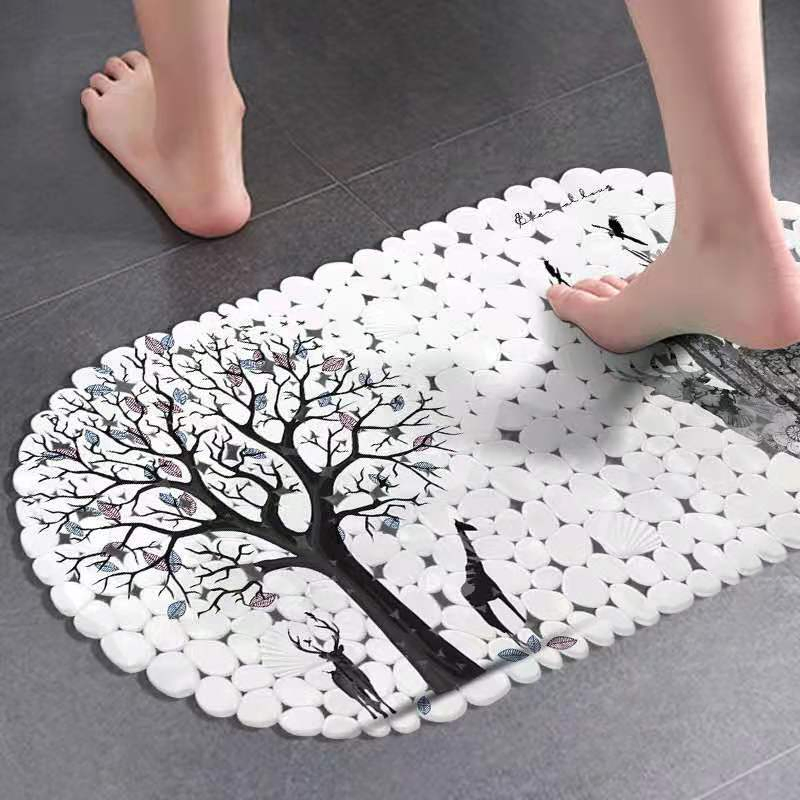 Flowers Anti-Slip Suction Bathroom Mat Customized Pattern Waterproof PVC Bath Mat