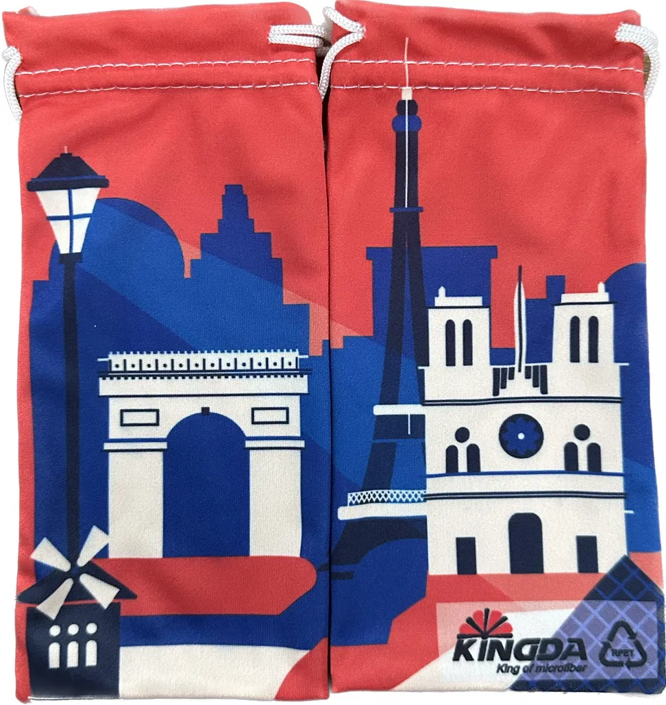 Customised Logo Microfibre Sunglass Pouch Made of Polyester and Nylon.