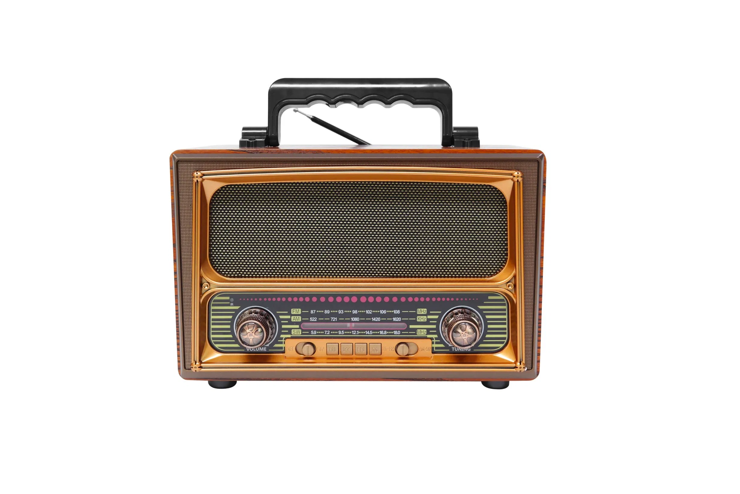 Consumer Electronics Portable 3-Band Am FM Sw Radio, TF Card and MP3 Player, Rechargeable Speaker, Bluetooth Retro Design Remote Controal Meier M-1808bt