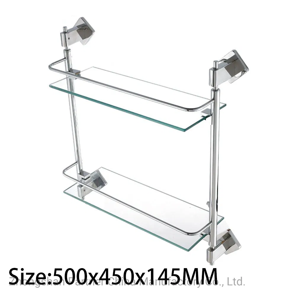 Stainless Steel Diamond-Shaped Double Layer Glass Shelf for Bathroom