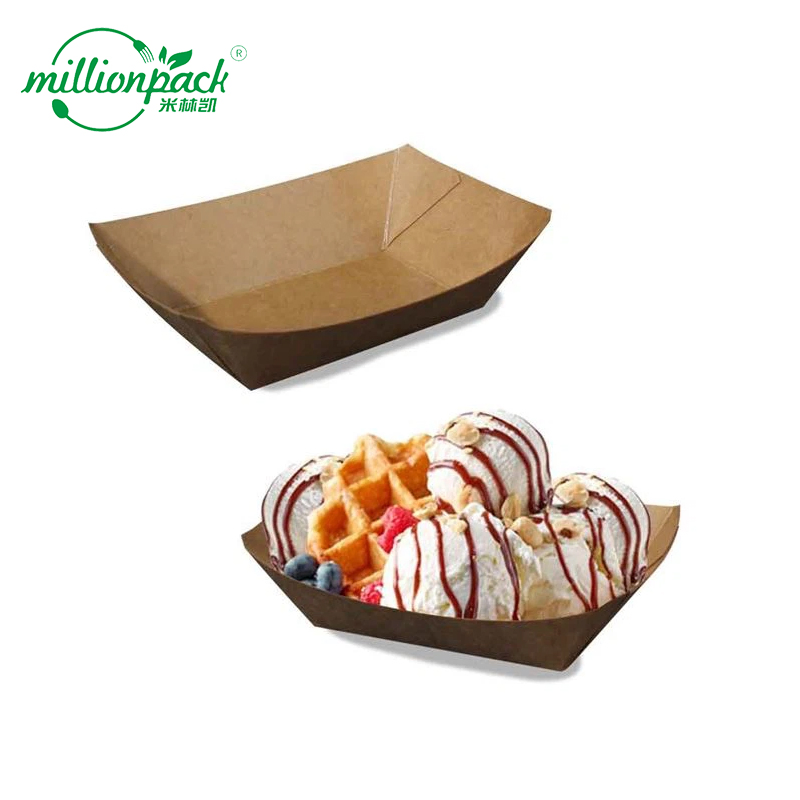 Disposable Kraft Boat Tray for Food Courts Stable Strong Eco Friendly Serving