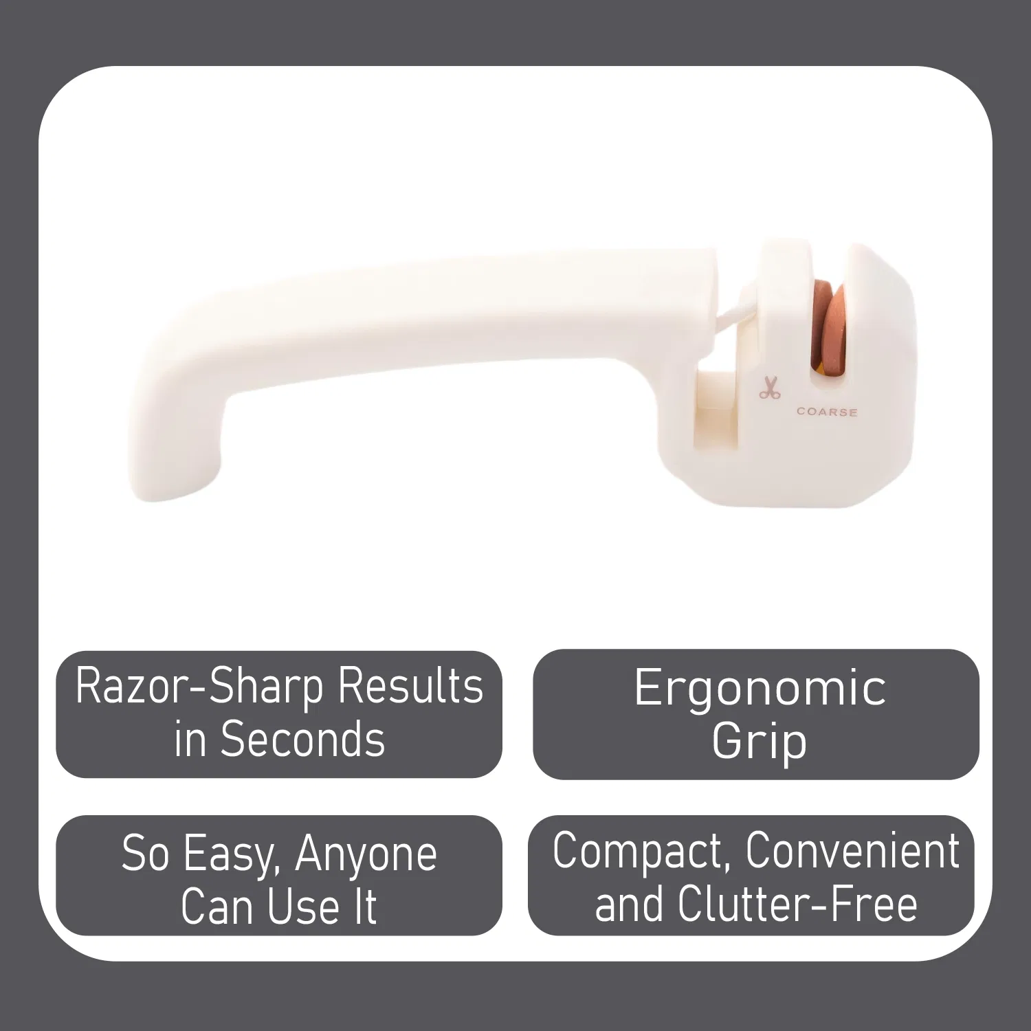 White Dual Purpose Knife Scissors Sharpener Non Slip Ergonomic Pocket Gadget