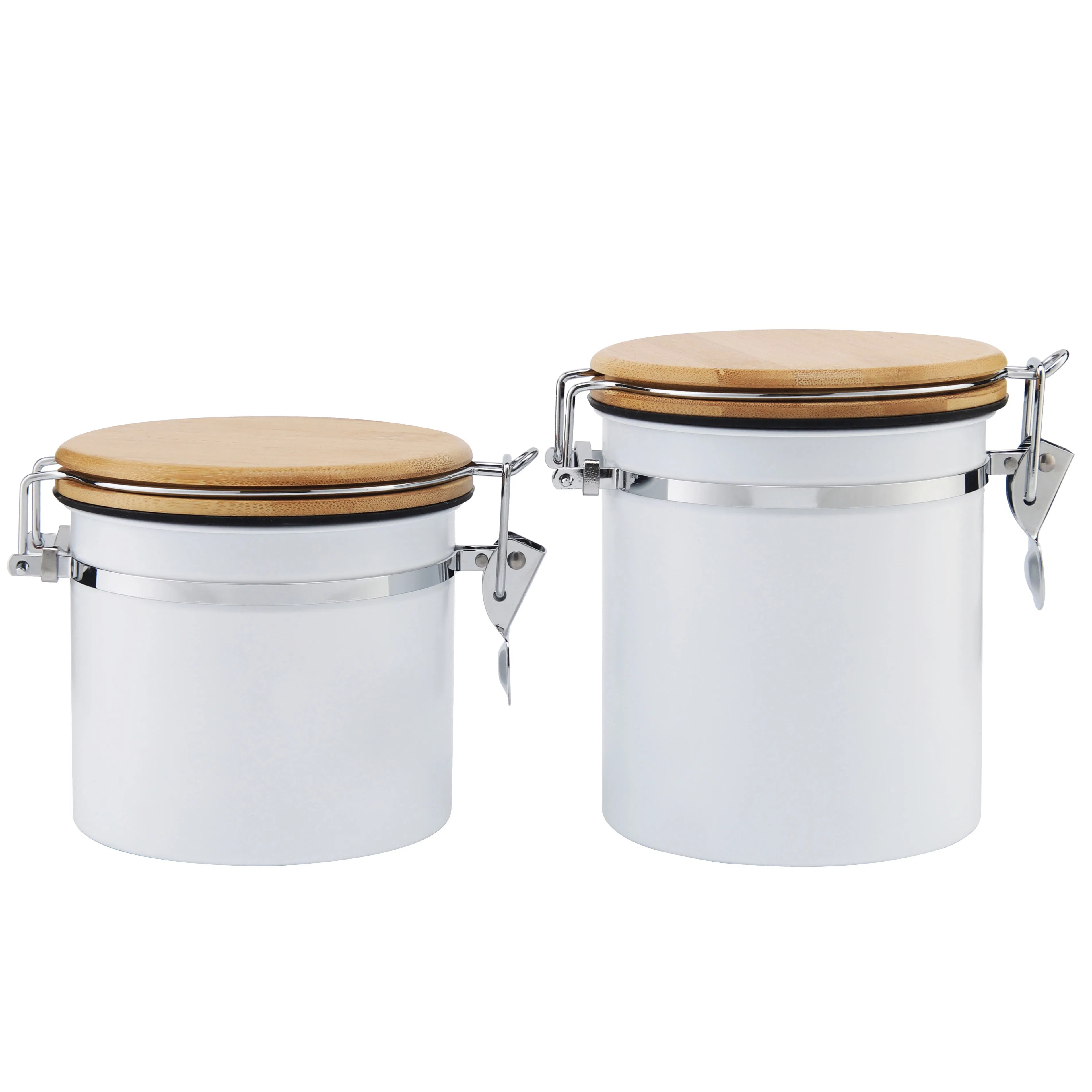 Promotion Grey Air Tight Custom Printed Tin Canisters Beige Candy Clear Canisters with Metal Tin Close Round Stainless Steel Tea Coffee Bean Spice Jar Set