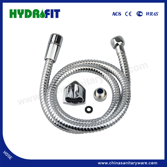 Factory Bathroom Double Lock Stainless Steel Shower Hose Flexible Hose with Elbow Bracket (HY6015)