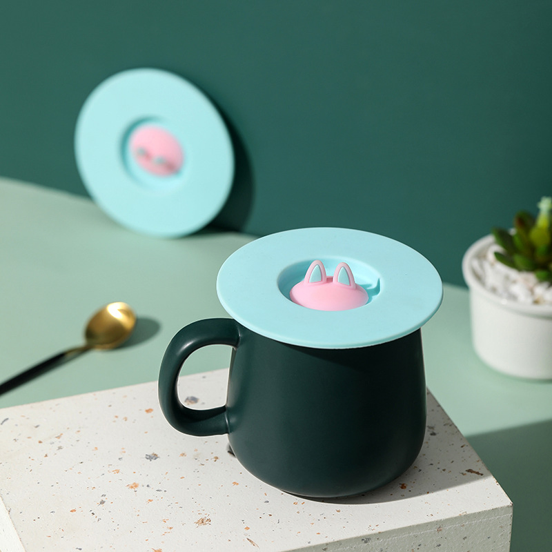 Food Grade Silicone Seal Leakproof and Dustproof Cartoon Cat's Ears Cup Cover