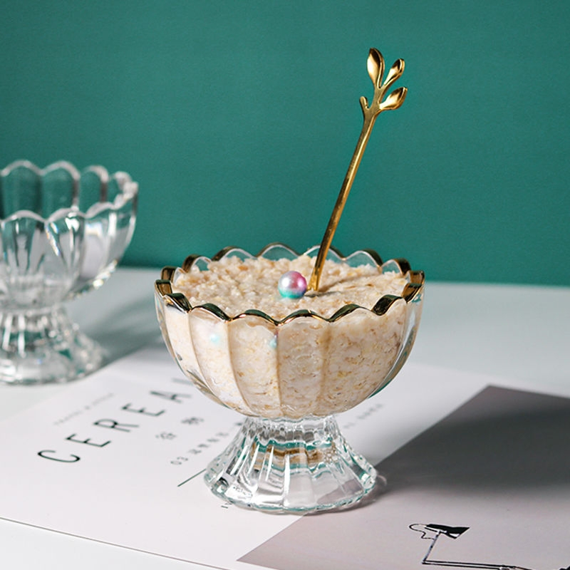Lotus Style Glass Ice Cream Cup Ice Cream Bowl European Style Carved Dessert Cup Milkshake Yogurt Cup