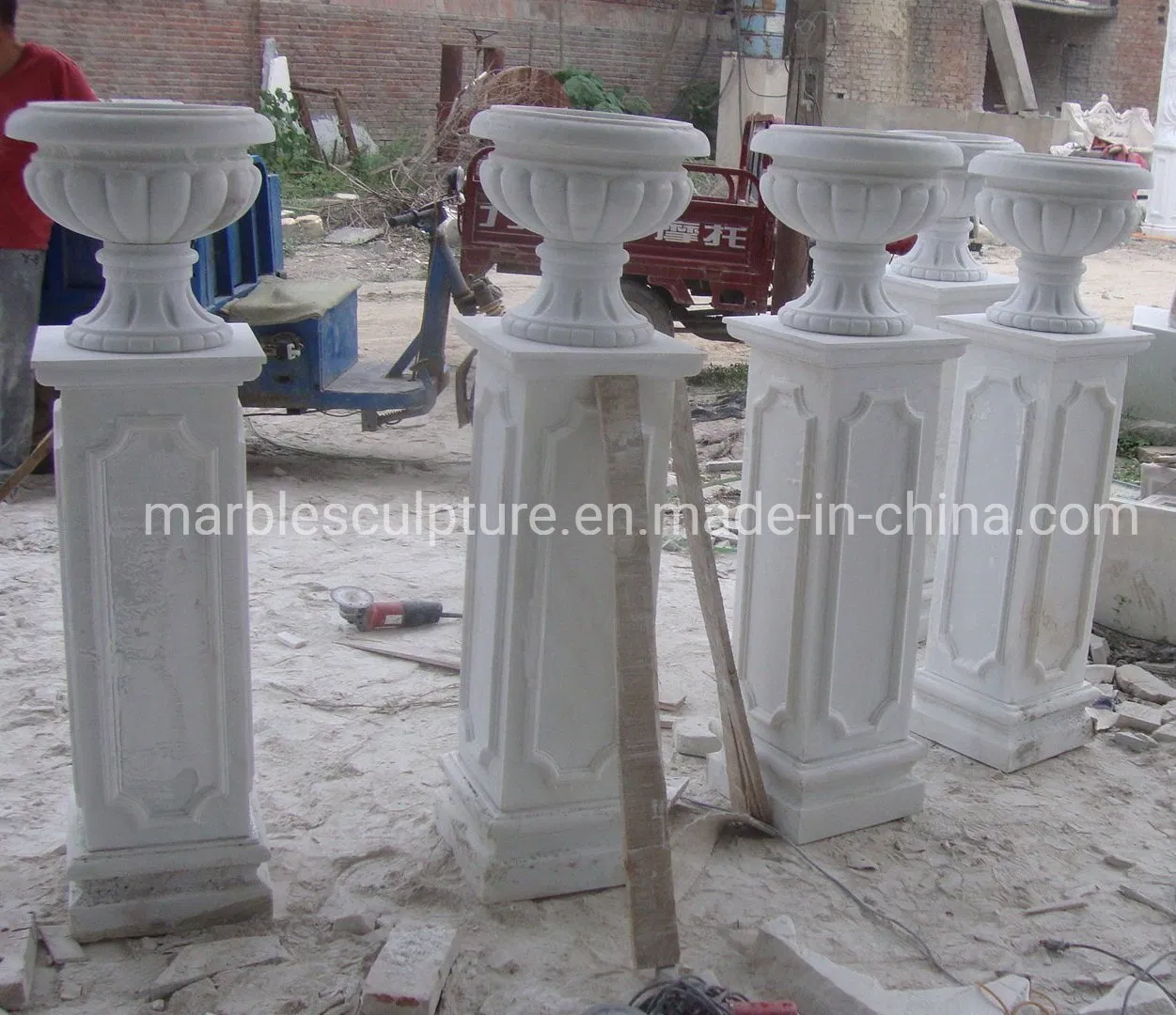 Hand Carving White Marble Column Pillar Flower Pot (SY-C038)