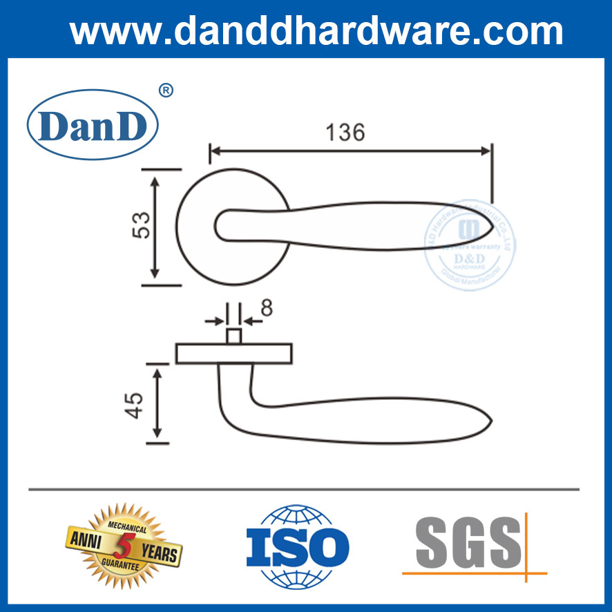 Single Door Double Side Solid Lever Handle High-Quality Stainless Steel Door Handle