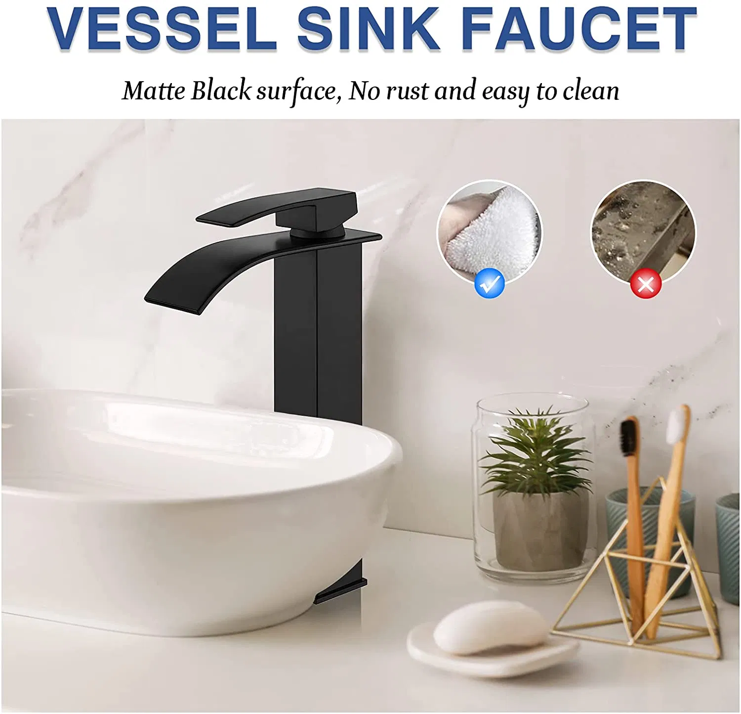 Matte Black Waterfall Spout Deck Mount Bathroom Tall Sink Faucet