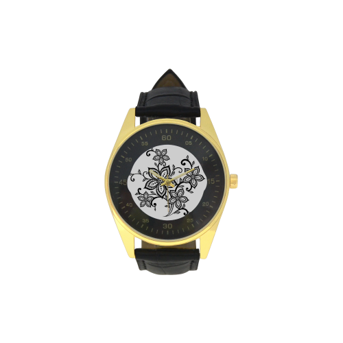 Custom Men's Golden Leather Strap Watches Unisex Round Plastic Sport Watch