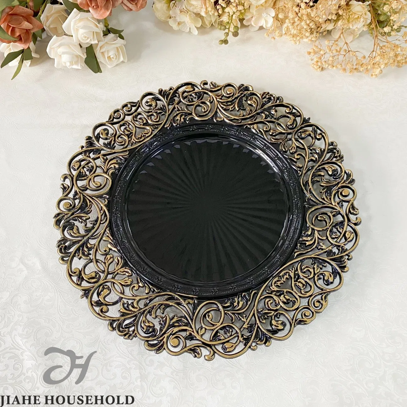 Gift Gold Beaded Wedding Event Party Home Decor Plastic Charger Plate