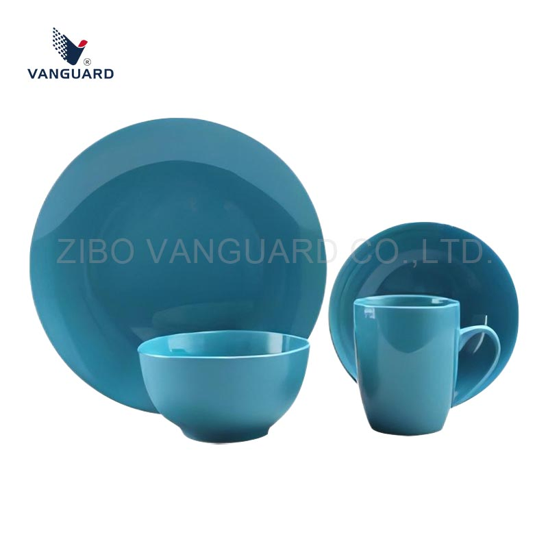 Wholesale Glossy Porcelain Tableware Blue Custom Ceramic Dinnerware Set