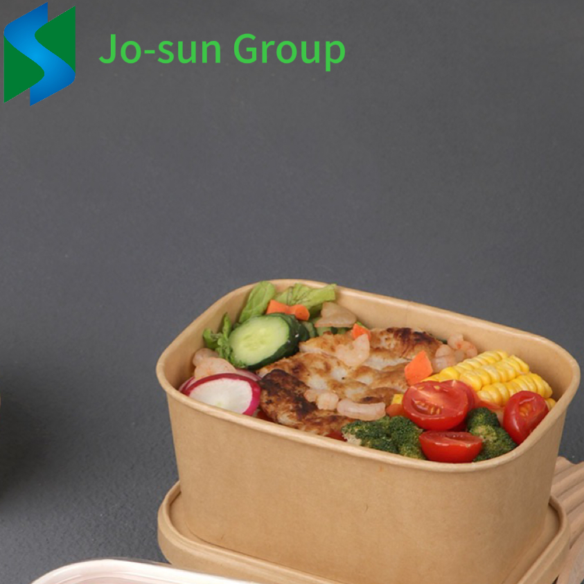 Jo-Sun Wholesale Food Grade Takeout Box Rectangular Paper Kraft Bowl with Lid