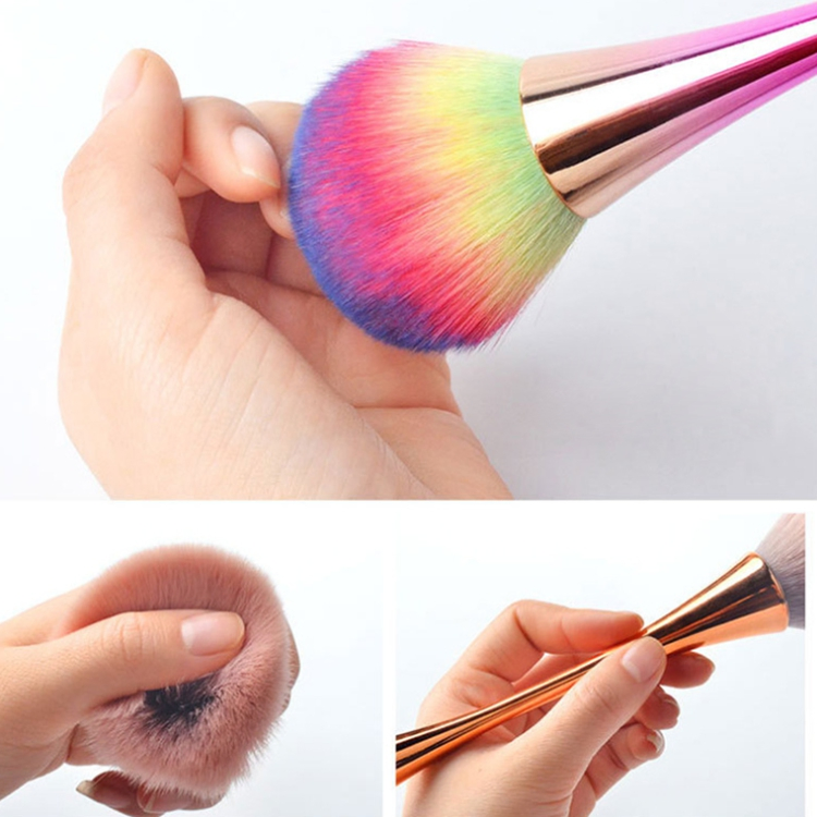 Wholesale Small Waist Professional Rainbow Handle Nail Brush High Quality Soft Nail Dust Brush Beauty Nail Cleaning Brush