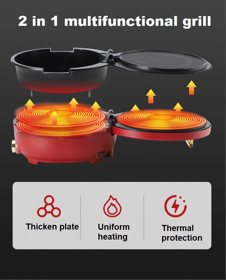 Detachable Multifunction Pizza Making Machine Electric Grill Fry Pan 1800W