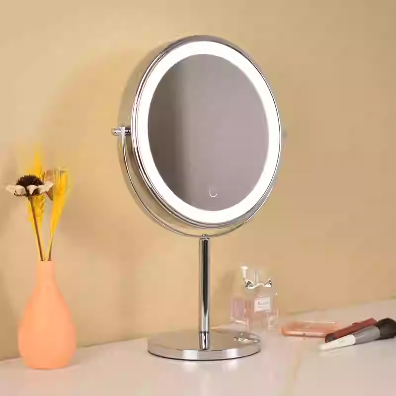 Wholesale Touch-Sensitive Smart LED Vanity Mirror with Adjustable Height, Dual-Sided Magnification, and Dimmable Lighting for Beauty Salons and Home Use