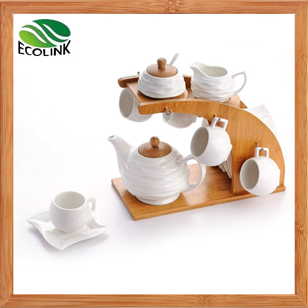 Керамический кофейный набор из 15 предметов с бамбуковой подставкой