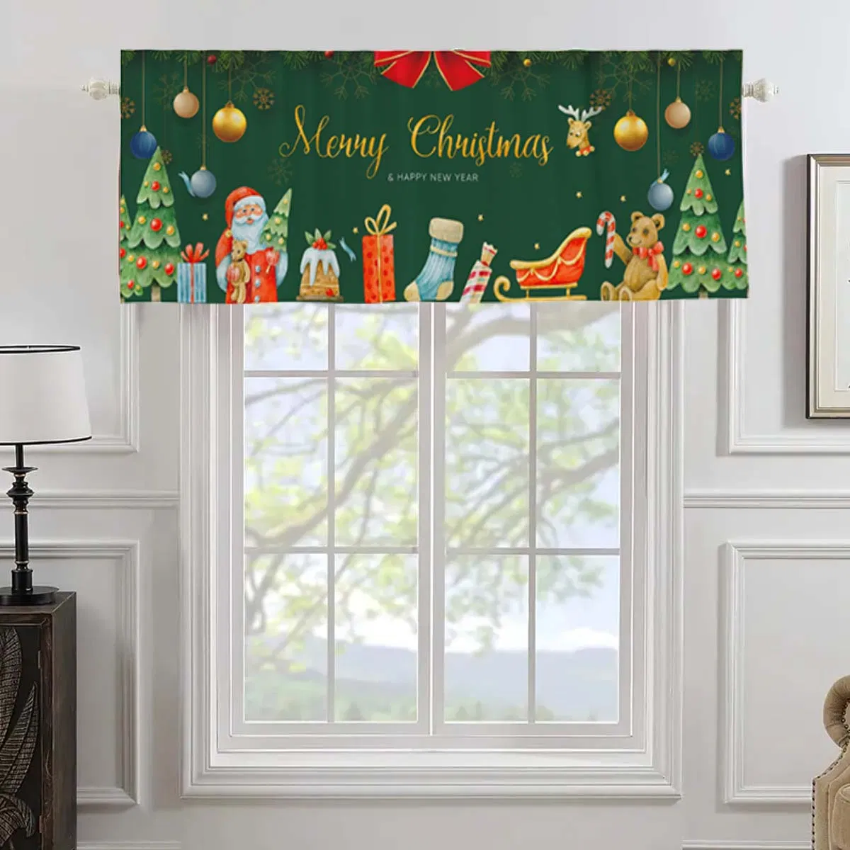 Christmas Decorations, Holiday Parties, Santa Claus Curtains, Short Curtains, Kitchen Blackout Window Curtains