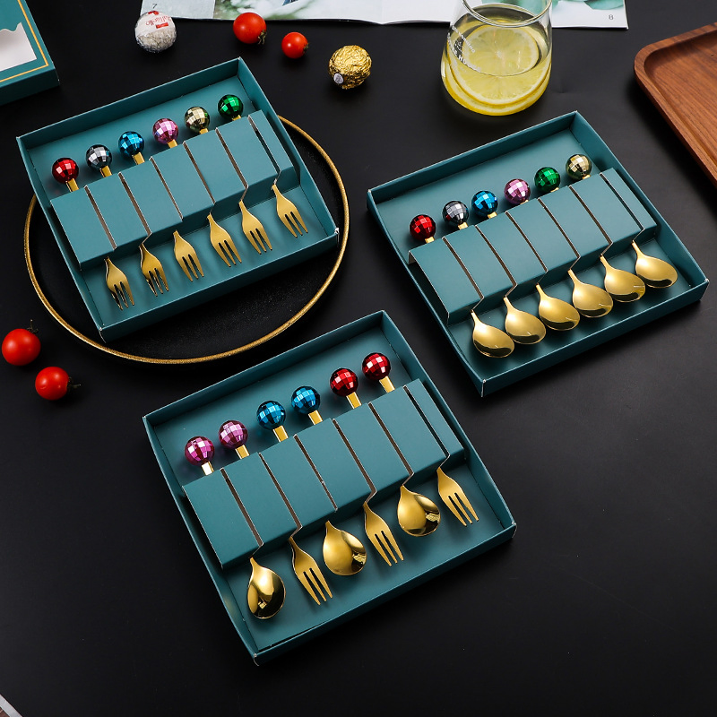 Golden Dessert Spoons Fork Set Stainless Steel Cutlery Set