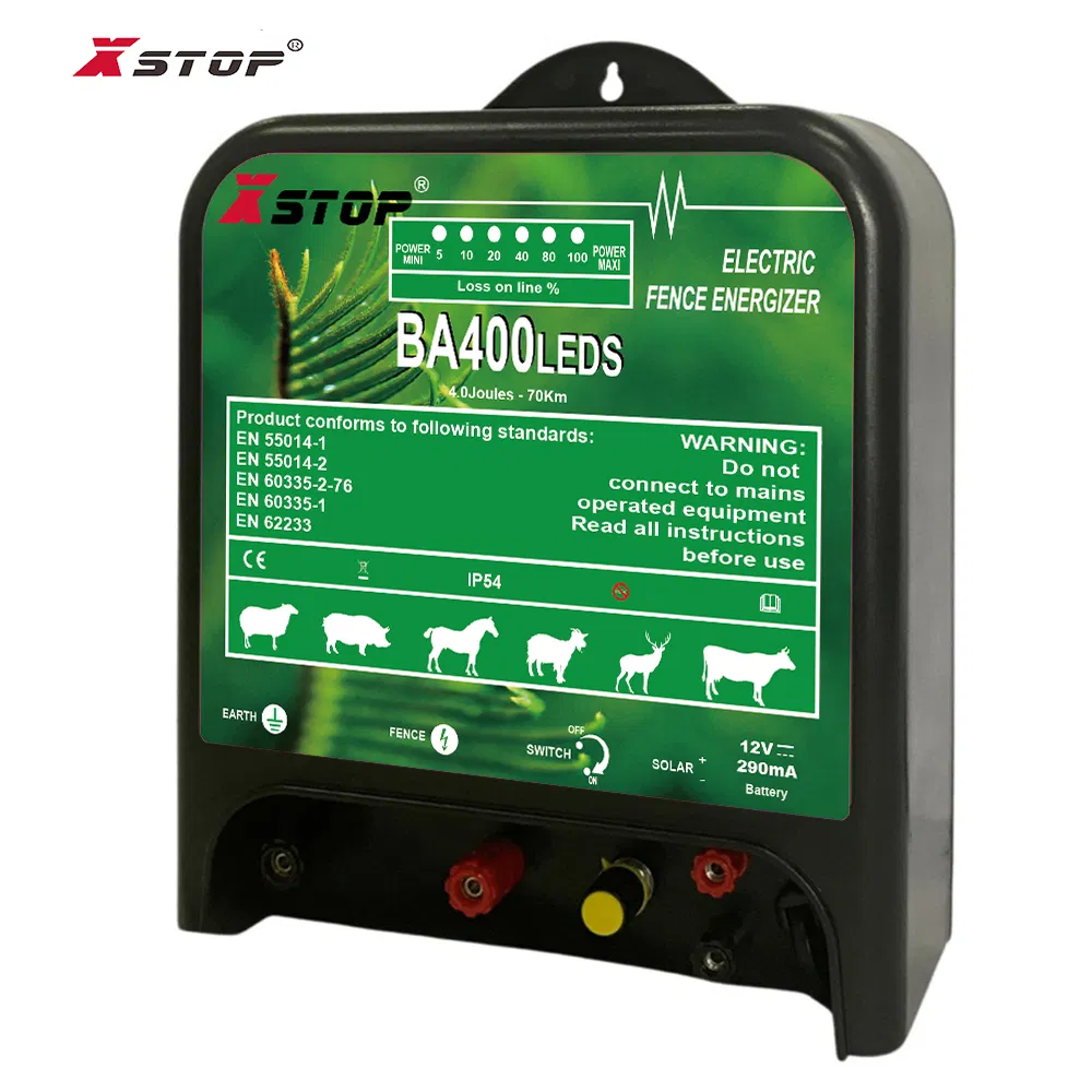 Xstop 4 Joules AC DC Solar Electronic Fence Energizer for Excellent Aggresisive with LED Ba400LEDs