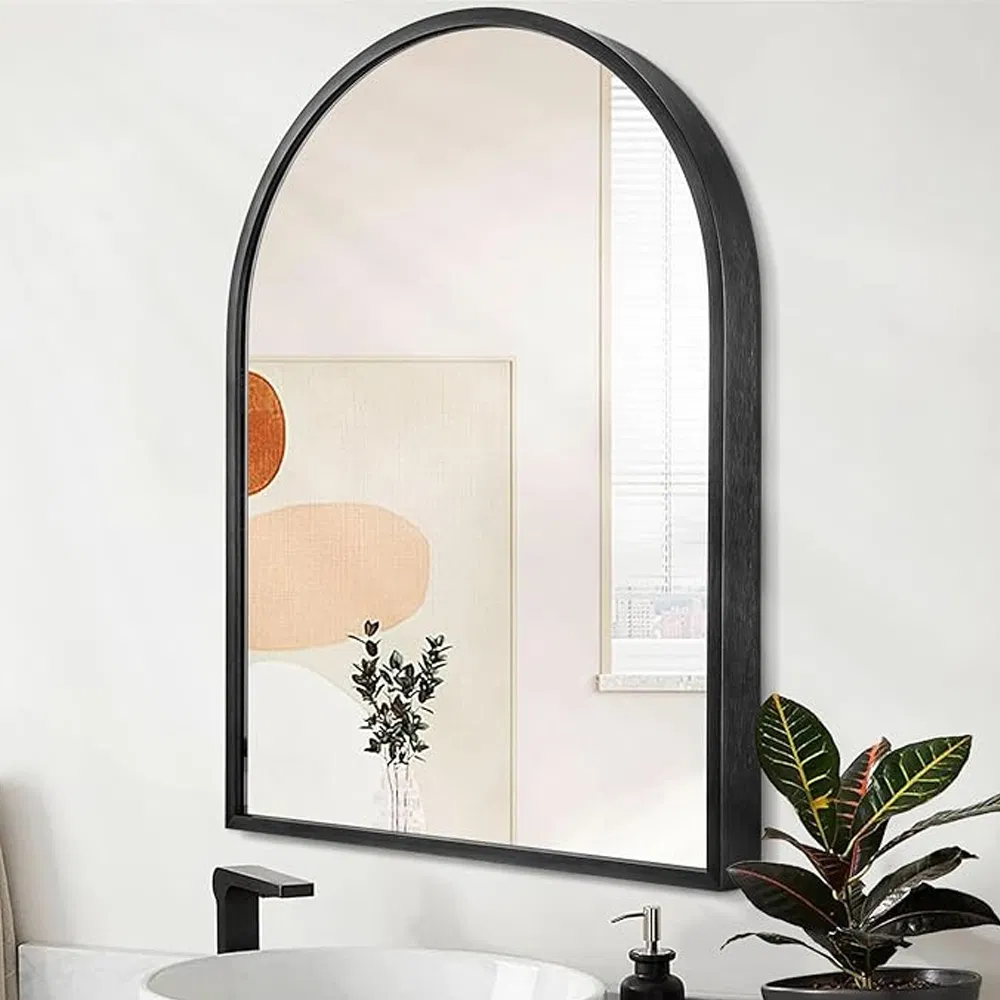 Elegant Black Arched Wall Mirror with Aluminum Frame