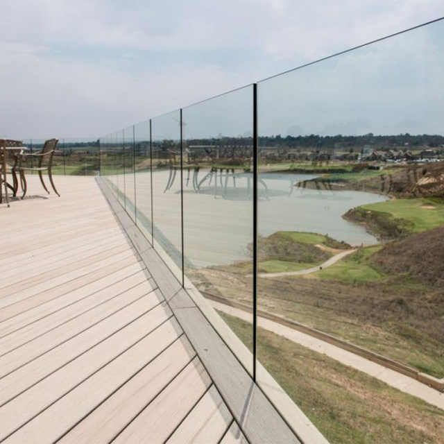 Balcony Top Mounted U Channel Tempered Glass Frameless Railing LED Light