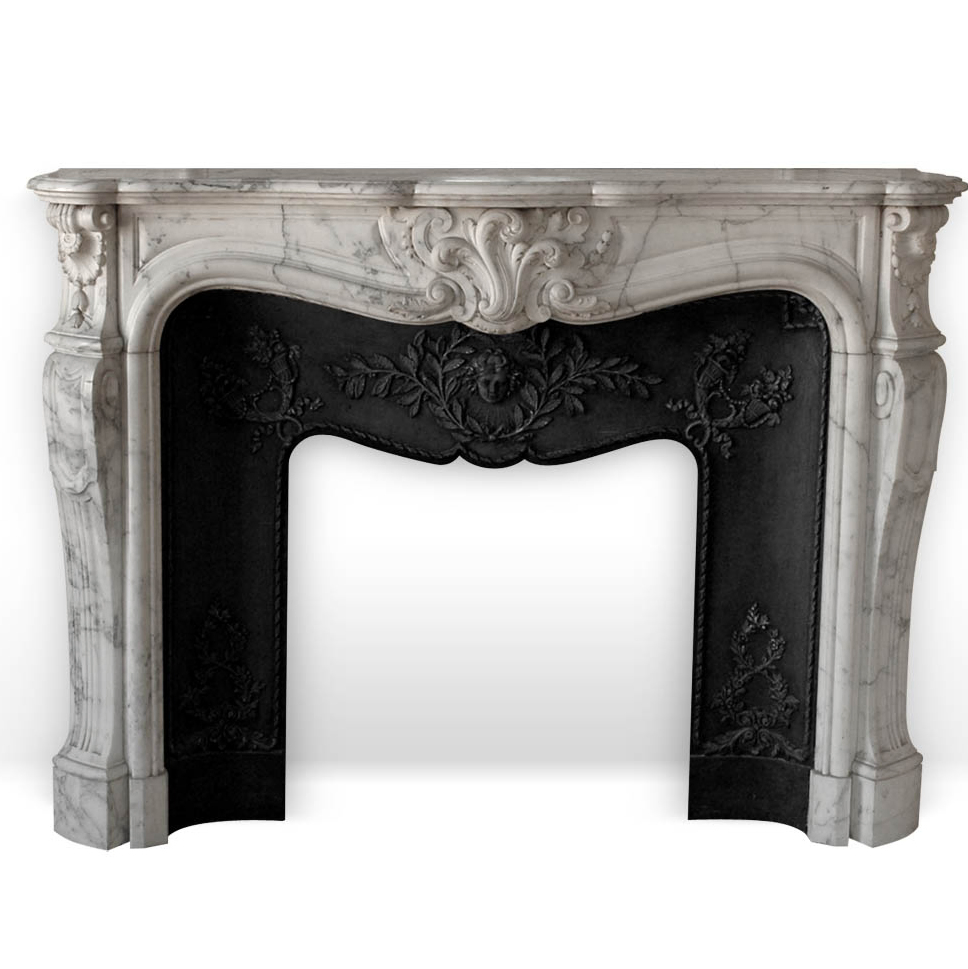 Louis Xv Style Carved Statuary Marble Fireplace Surround Mantel