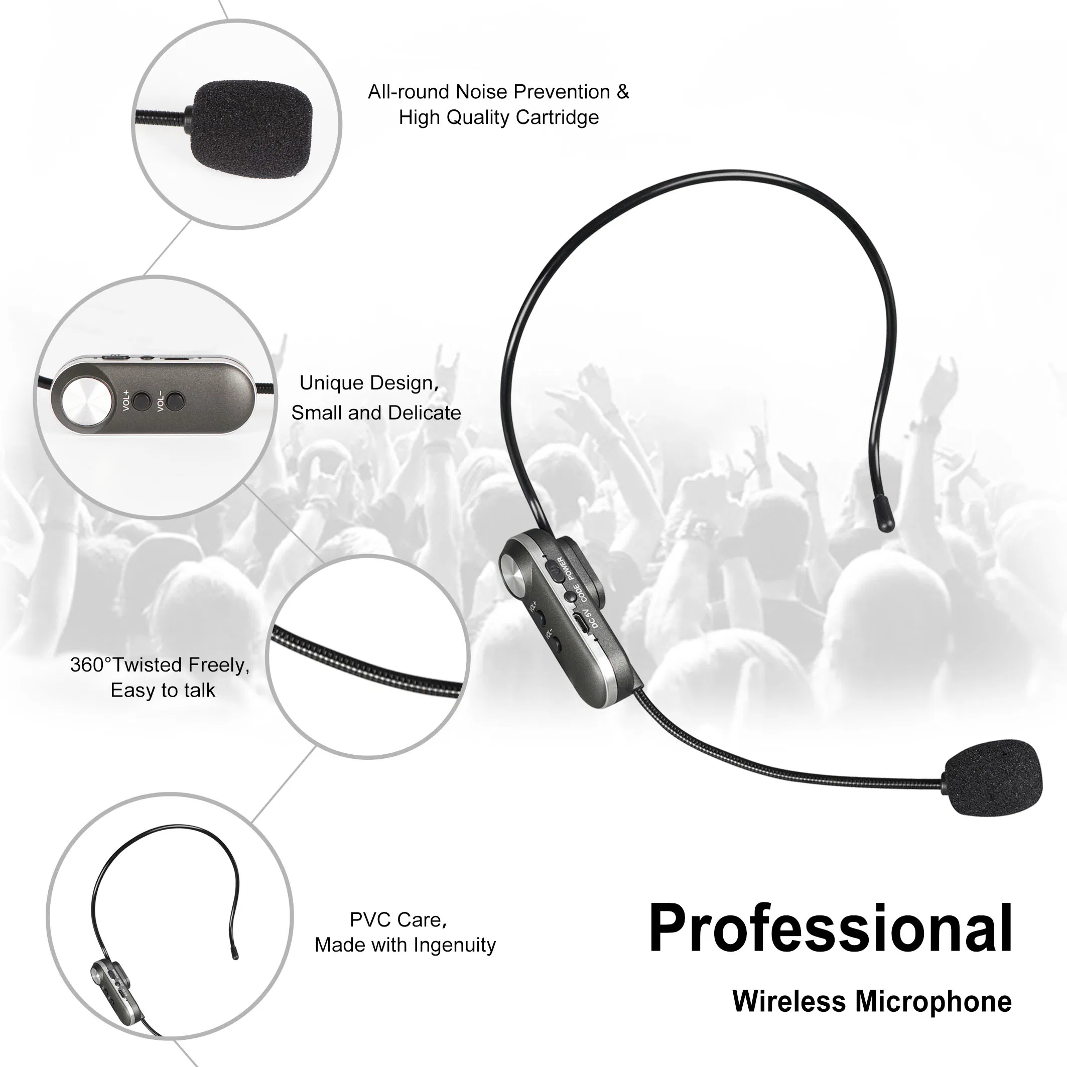 T-1 UHF Head Mounted Wireless Microphone, Suitable for Teaching, Stage Performances