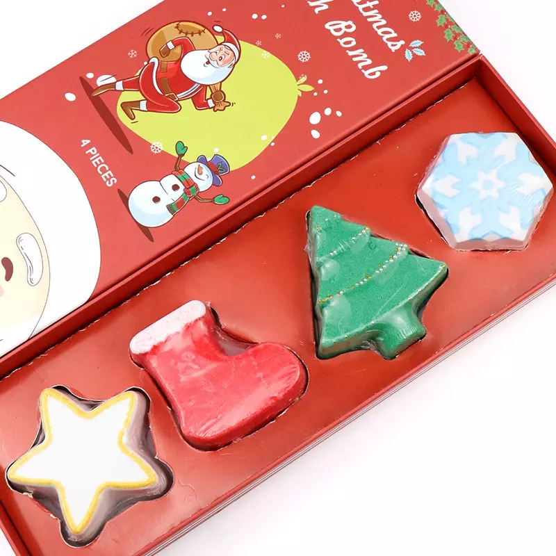 OEM Shower Gift Box Christmas Tree Bath Bombs 4 Hot Selling Christmas Bath Bombs